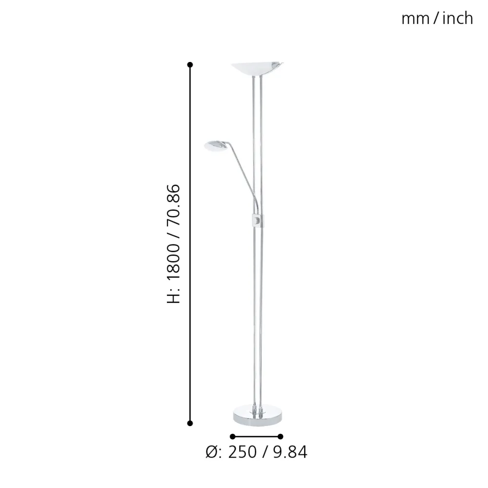BAYA LED CHROM/ BIAŁY/ SATYNA OPRAWA PODŁOGOWA LED 20W WW 3000K 1950/240/250LM IP20 STAL/ SZKŁO/ TWO