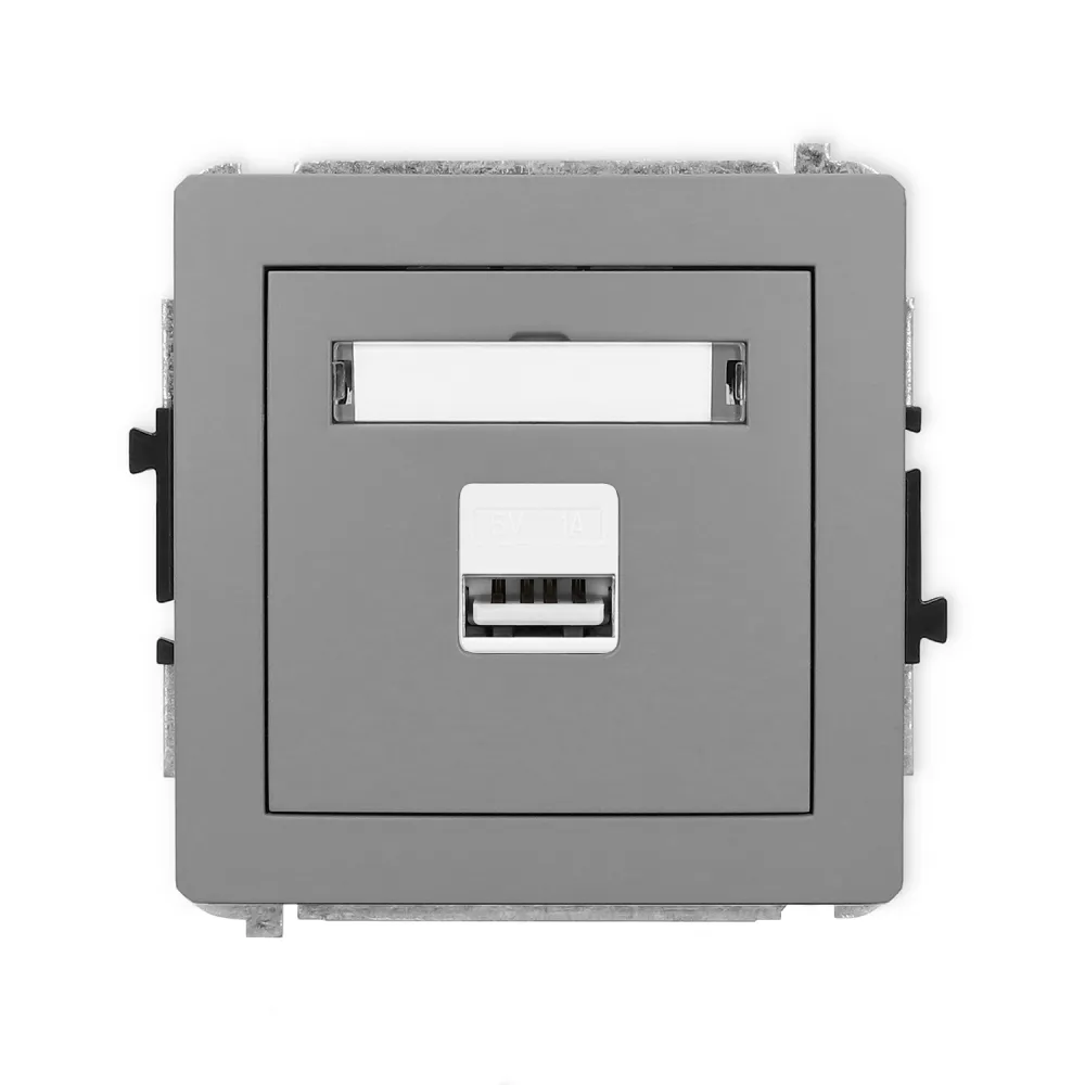 DECO MODUŁ  SZARY MAT ŁADOWARKA 1X USB 5V 1A Z POLEM OPISOWYM