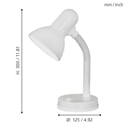 BASIC BIAŁY OPRAWA BIURKOWA 1X E27/ 40W IP20 TWORZYWO/ STAL