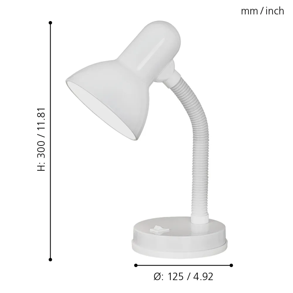 BASIC BIAŁY OPRAWA BIURKOWA 1X E27/ 40W IP20 TWORZYWO/ STAL