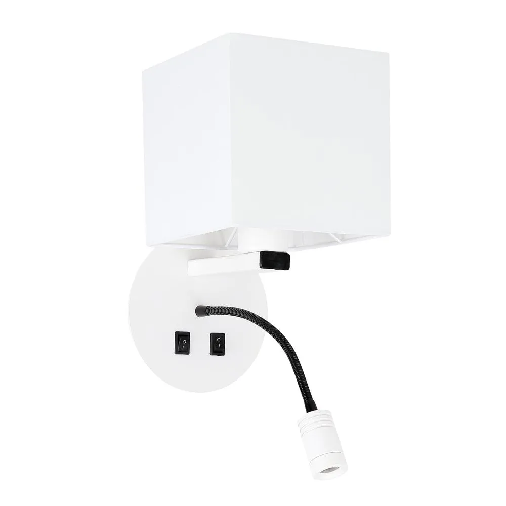 MAGNUM BIAŁY/ CZARNY OPRAWA ŚCIENNA KINKIET 1X E27/ 40W + LED 3W IP20 METAL/ TKANINA