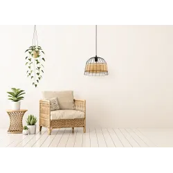 ANWICK CZARNY/ NATURALNY OPRAWA WISZĄCA 1X E27/ 40W IP20 STAL/ RATTAN