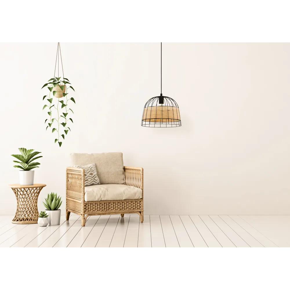ANWICK CZARNY/ NATURALNY OPRAWA WISZĄCA 1X E27/ 40W IP20 STAL/ RATTAN