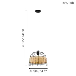 ANWICK CZARNY/ NATURALNY OPRAWA WISZĄCA 1X E27/ 40W IP20 STAL/ RATTAN
