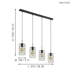 ESTEVAU CIEMNOBRĄZOWY OPRAWA WISZĄCA 4X E27/ 60W IP20 STAL