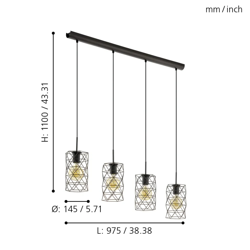 ESTEVAU CIEMNOBRĄZOWY OPRAWA WISZĄCA 4X E27/ 60W IP20 STAL