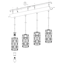 ESTEVAU CIEMNOBRĄZOWY OPRAWA WISZĄCA 4X E27/ 60W IP20 STAL