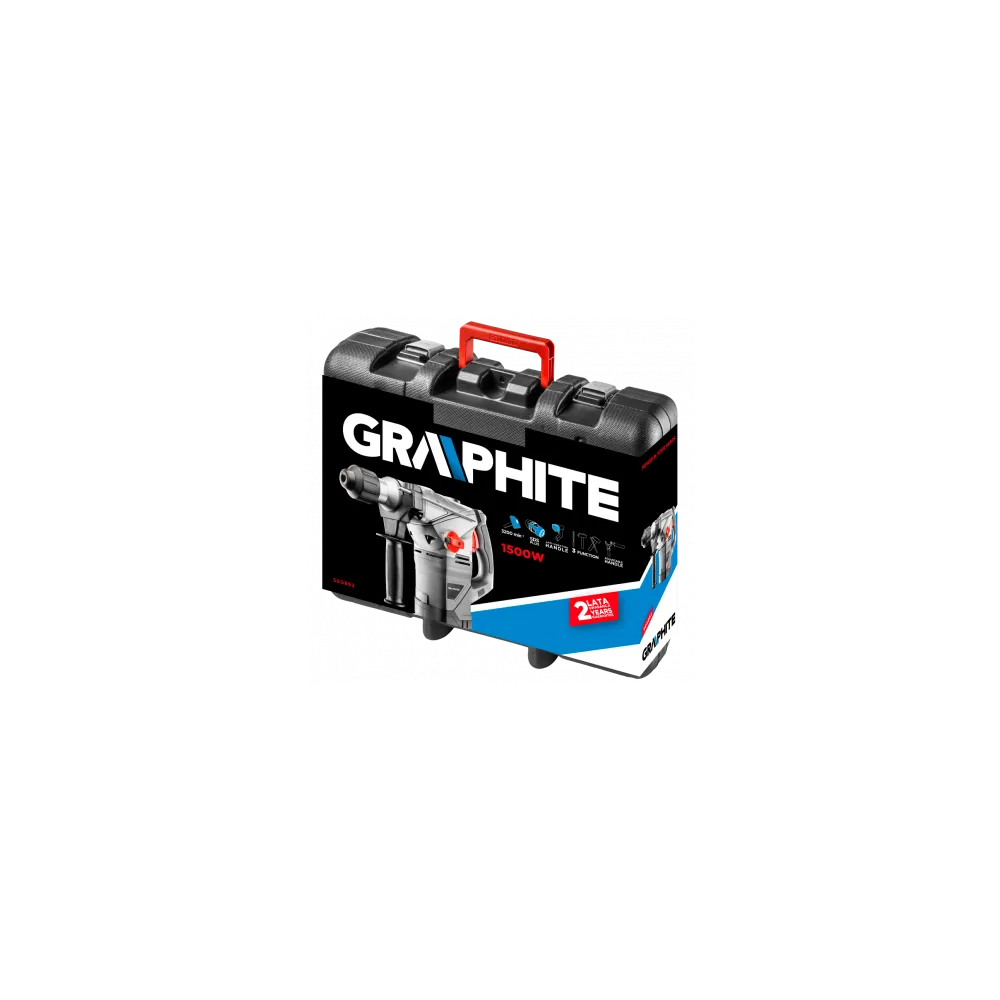 MŁOT UDAROWY SDS+ 1500W  UDAR 3200 MIN-1  OBROTY 750 MIN-1  Z UCHWYTEM ANTYWIBR.  W WALIZCE GRAPHITE