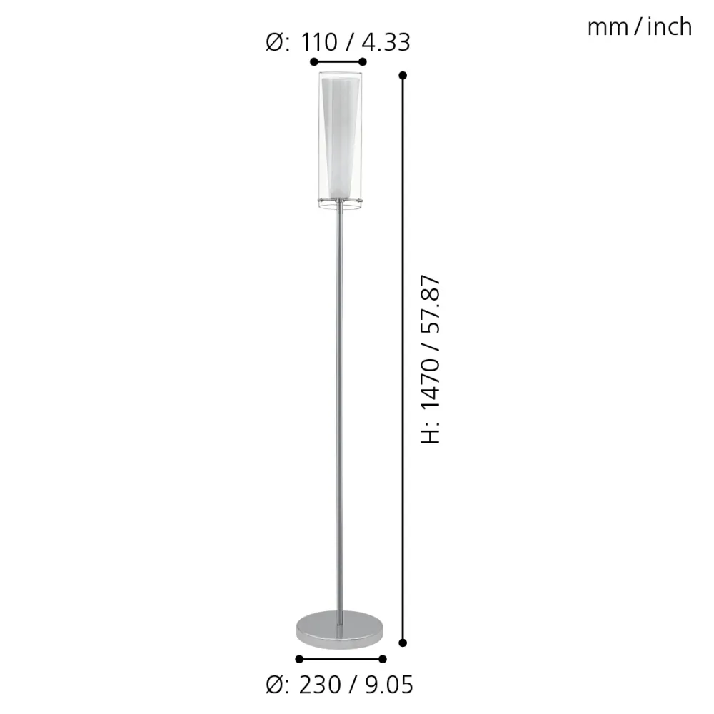 PINTO CHROM/ PRZEZROCZYSTY/ BIAŁY OPRAWA PODŁOGOWA 1X E27/ 40W IP20 STAL/ SZKŁO/ OPAL