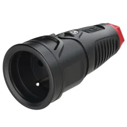 GNIAZDO PRZENOŚNE 1F Z/U PROSTE GUMOWE IP20 16A 230V CZARNY PIERŚCIEŃ CZERWONY TAURUS2