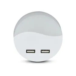 VT-84-RD BIAŁY OPRAWA DO GNIAZDKA LED 0.4W WW 3000K 10LM IP20 + USB TWORZYWO