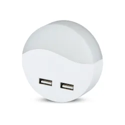 VT-84-RD BIAŁY OPRAWA DO GNIAZDKA LED 0.4W WW 3000K 10LM IP20 + USB TWORZYWO