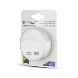 VT-84-RD BIAŁY OPRAWA DO GNIAZDKA LED 0.4W WW 3000K 10LM IP20 + USB TWORZYWO