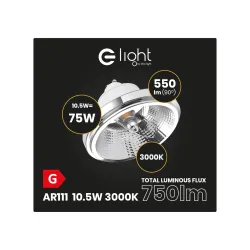 ŻARÓWKA LED SPOT 10.5W GU10 AR111 BIAŁY 830 WW 3000K 550LM 90ST IP20