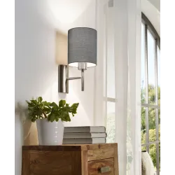 PASTERI NIKIEL SATYNOWY/ SZARY OPRAWA ŚCIENNA KINKIET NT 1X E27/ 60W IP20 STAL/ TKANINA