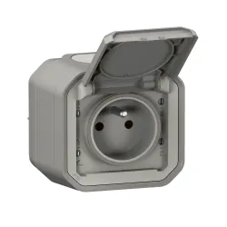 PLEXO NEW - GNIAZDO 2P+Z ZACISKI AUTO KOMPLET NATYNKOWY 16 A - 250 V~ SZARE