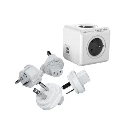 ROZGAŁĘŹNIK 4X Z/U + WTYCZKI US/ UK/ EU/ AU + 2X USB-A GNIAZDO E/(FR) SZARY POWERCUBE