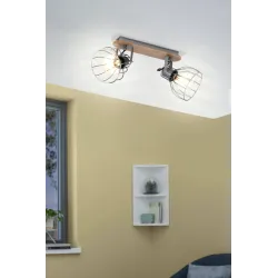 SAMBATELLO BRĄZOWY/ SREBRNY OPRAWA SUFITOWA SPOT NT 2X E27/ 40W IP20 DREWNO/ STAL