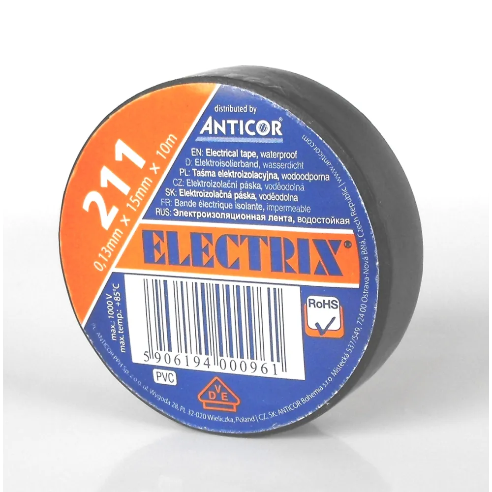 211P 15X10 TAŚMA IZOLACYJNA 15MM 10M PCW CZARNY