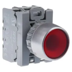 SP22-KLC-11-230-LED\AC PRZYCISK PODŚWIETLANY KRYTY 1Z 1R CZERWONY/ PIERŚCIEŃ NIKLOWANY