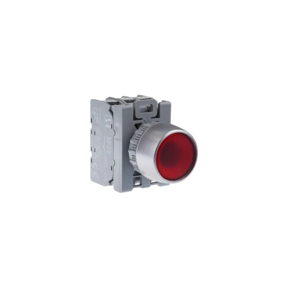 SP22-KLC-11-230-LED\AC PRZYCISK PODŚWIETLANY KRYTY 1Z 1R CZERWONY/ PIERŚCIEŃ NIKLOWANY