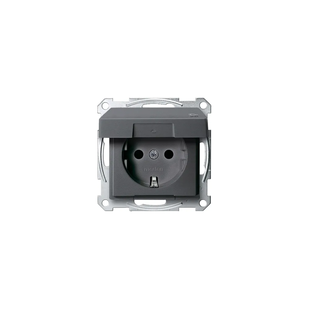 Schneider Electric Gniazdo wtykowe SCHUKO z klapką, IP44, z przesłoną, śrub., antracyt, Sys M, MTN2414-0414