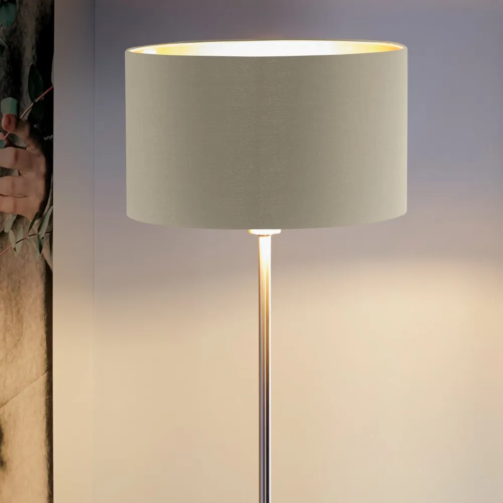 MASERLO NIKIEL SATYNOWY/ POPIELATY/ ZŁOTY OPRAWA PODŁOGOWA 1X E27/ 60W IP20 STAL/ TKANINA