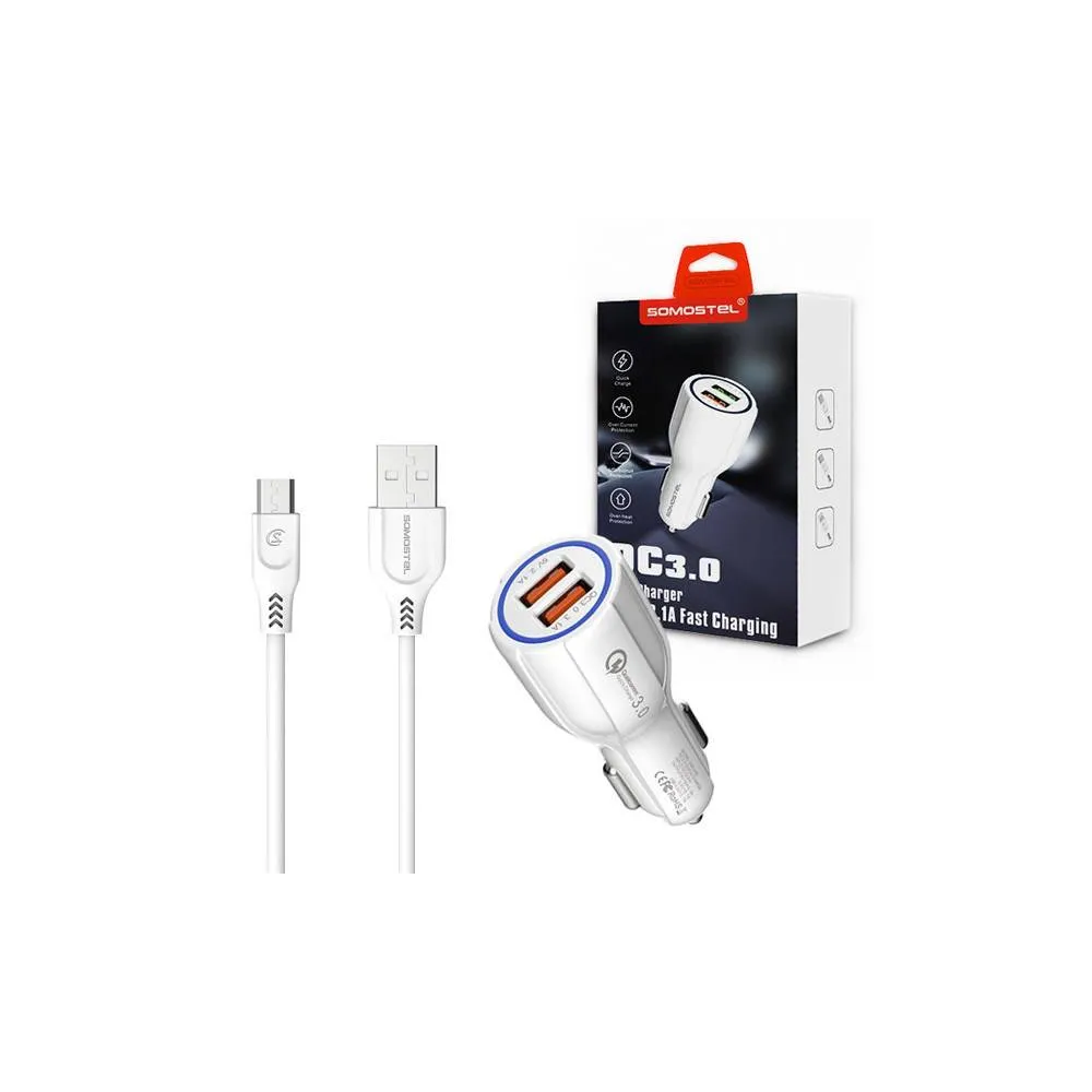 ŁADOWARKA SAMOCHODOWA DUAL 2XUSB, 3.1 A + 2.1 A, KABEL MICRO USB, CZARNA