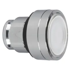 Schneider Electric Harmony XB4 Główka przycisku płaskiego z zatrzaskiem push push biała LED metalowy, ZB4BH013