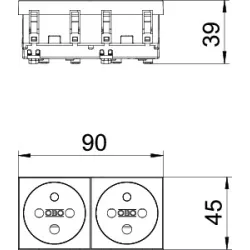 M45 MODUŁ CZERWONY GNIAZDO 2X Z/U 0° NF KODOWANE ZACISKI SPRĘŻYNOWE 16A 250V