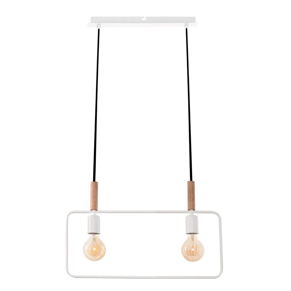 FRAME BIAŁY OPRAWA WISZĄCA 2X E27/ 60W IP20 METAL/ DREWNO