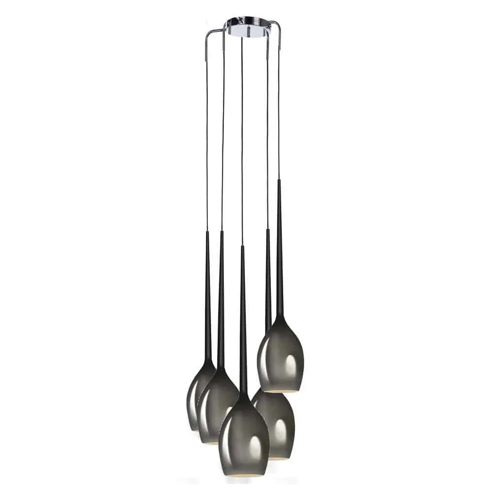 IZZA DYMIONY/ CZARNY PIASKOWY OPRAWA WISZĄCA 5X E14/ 40W IP20 SZKŁO/ ALUMINIUM