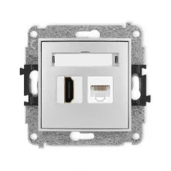 MINI MODUŁ SREBRNY METALIK GNIAZDO 1X HDMI + GNIAZDO KOMPUTEROWE 1X UAE 8 KAT. 5E UTP Z POLEM OPISOW
