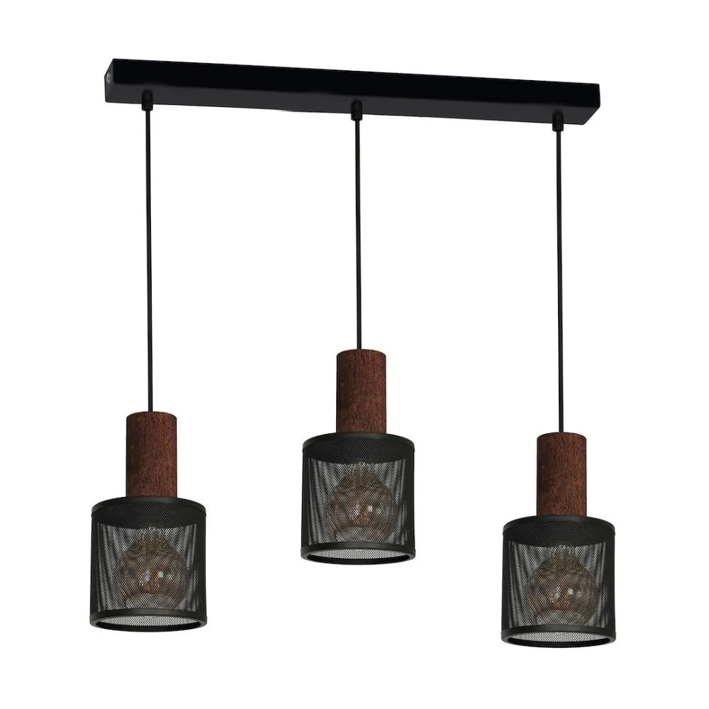 ARES CZARNY/ BRĄZOWY OPRAWA WISZĄCA 3X E27/ 60W IP20 METAL/ DREWNO