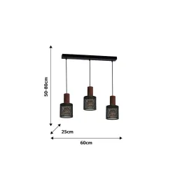 ARES CZARNY/ BRĄZOWY OPRAWA WISZĄCA 3X E27/ 60W IP20 METAL/ DREWNO