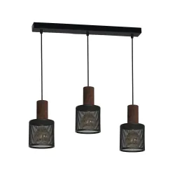ARES CZARNY/ BRĄZOWY OPRAWA WISZĄCA 3X E27/ 60W IP20 METAL/ DREWNO