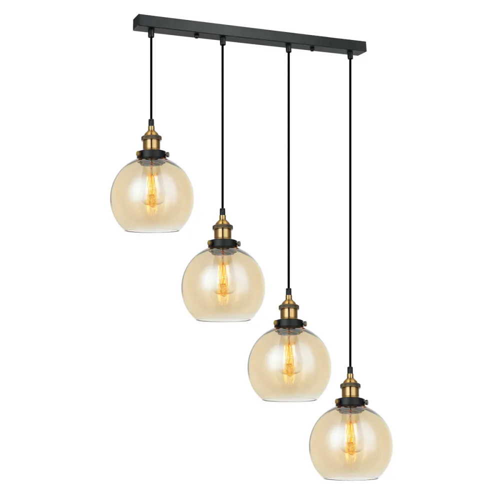 CARDENA CZARNY/ ZŁOTY/ BURSZTYNOWY OPRAWA WISZĄCA 4X E27/ 40W IP20 STAL/ SZKŁO