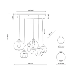CUBUS GRAFITOWY/ CZARNY OPRAWA WISZĄCA 6X E27/ 15W IP20 METAL/ SZKŁO