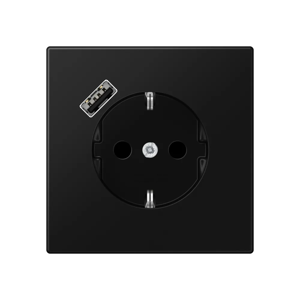 LS990 MODUŁ CZARNY DUROPLAST GNIAZDO 1X SCHUKO Z USB TYP A ZACISKI SPRĘŻYNOWE 16A 250V