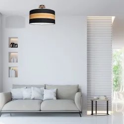 TERRA CZARNY/ DREWNO NATURALNE OPRAWA SUFITOWA 3X E27/ 60W IP20 METAL/ TKANINA/ DREWNO