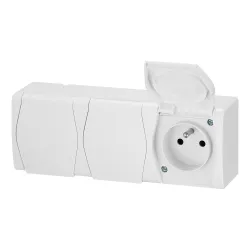 HERMES 2 BIAŁY GNIAZDO NT 3X Z/U Z KLAPKĄ IP44 ZACISKI ŚRUBOWE 10AX 250V