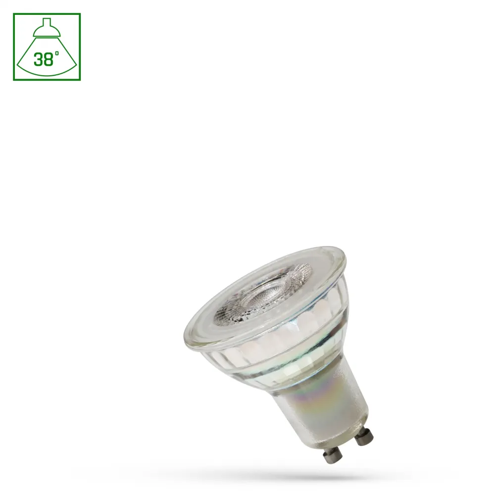 LED GU10 230V 5,5W SMD 38ST WW Z SOCZEWKĄ SZKLANA DIMMABLE SPECTRUM
