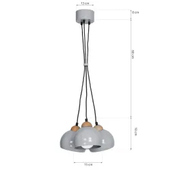 DAMA SZARY OPRAWA WISZĄCA 3X E27/ 60W IP20 METAL/ DREWNO