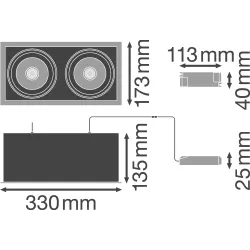 SPOT MULTI BIAŁY/ CZARNY OPRAWA SUFITOWA LED PT 2X30W WW 3000K 2X2700LM IP20 38ST ALUMINIUM/ PMMA