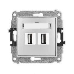 MINI MODUŁ SREBRNY METALIK GNIAZDO 2X USB AA 2.0 Z POLEM OPISOWYM