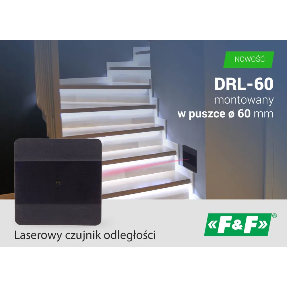 DRL-60-230-1 LASEROWY CZUJNIK ODLEGŁOŚCI BIAŁY DO PUSZKI O60 CZUJNIK RUCHU DO STEROWNI