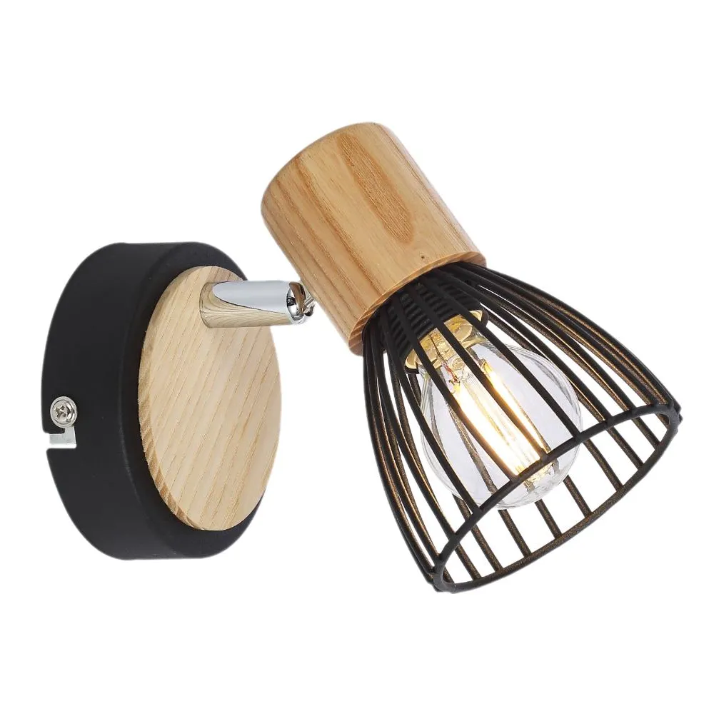 ANTICA CZARNY/ BRĄZOWY OPRAWA ŚCIENNA KINKIET NT 1X E14/ 25W IP20 METAL/ DREWNO