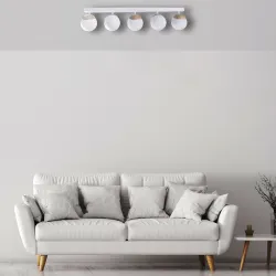 SFERA BIAŁY OPRAWA SUFITOWA SPOT 5X E14/ 40W IP20 METAL/ DREWNO/ SZKŁO