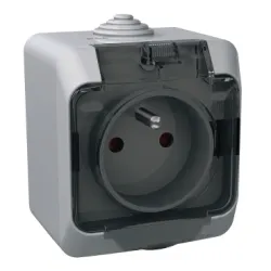 Schneider Electric Cedar Plus, gniazdo pojedyncze 2P+PE z przydymioną klapką, IP44, szary, WDE000642