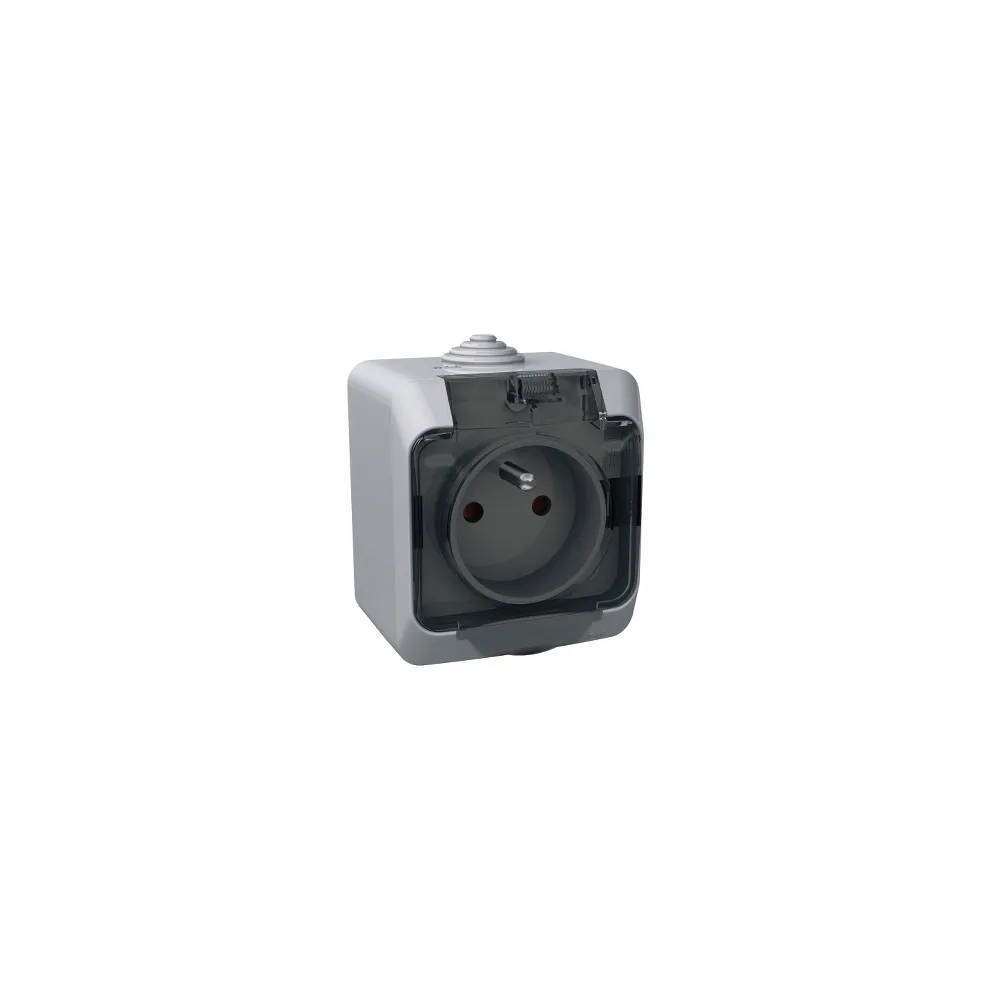 Schneider Electric Cedar Plus, gniazdo pojedyncze 2P+PE z przydymioną klapką, IP44, szary, WDE000642